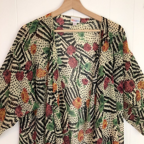 Lularoe Floral Robe Kimono Sheer Cover Multicolored Women's Medium - Picture 2 of 9